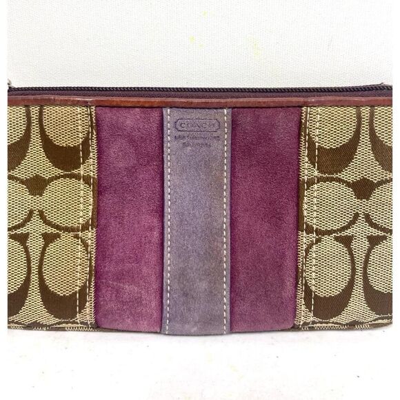 Coach Signature Canvas & Purple Leather Striped Wristlet - Picture 2 of 4